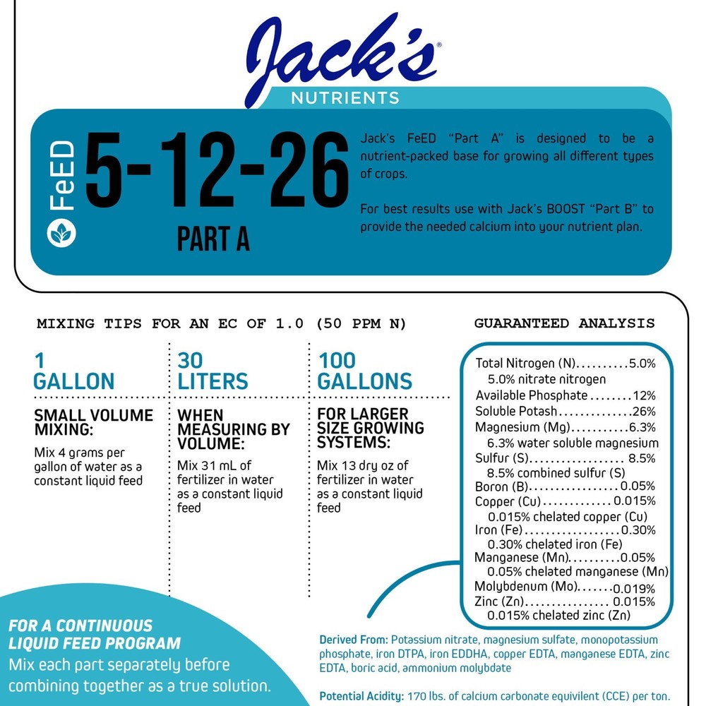 Jack's Nutrients  Fertilizer Part A 5-12-26  25#