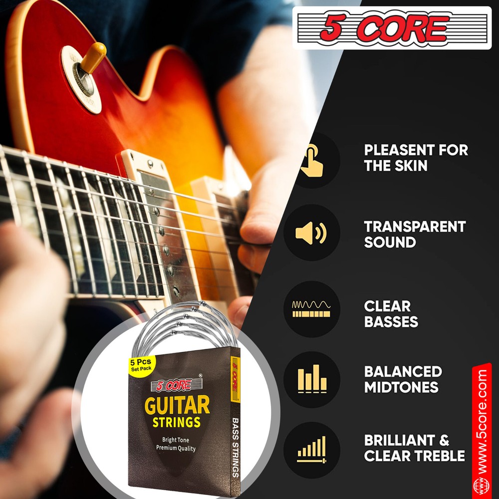 5 Core Bass Guitar Strings Extra Light Gauge Bright & Powerful Tone 6 String Set
