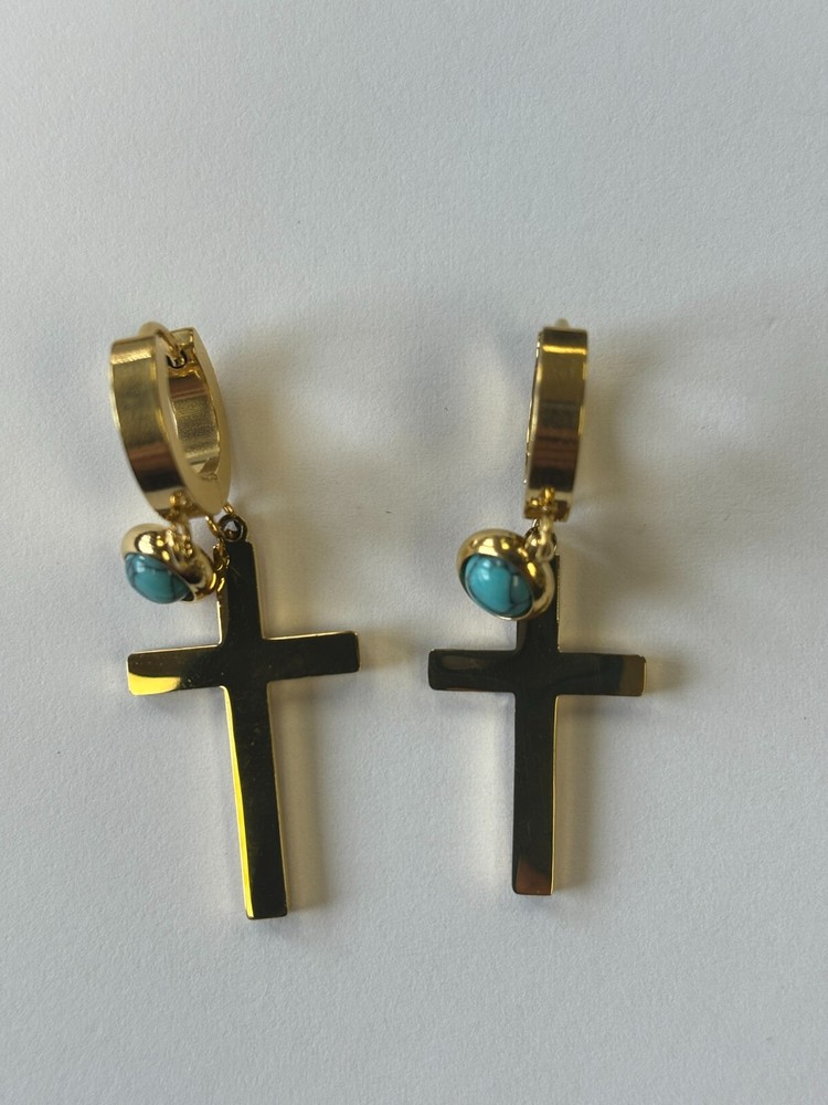 DIY Turquoise Gold Cross Earrings