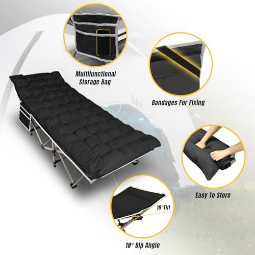 Folding Camping Cot for Adults,600LBS Max Load,28" Wide Sleeping Cot Black