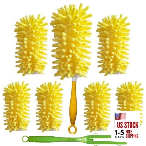 Duster Refill for Swiffer Duster, Reusable Duster 6 dusters + 1 Handle Yellow
