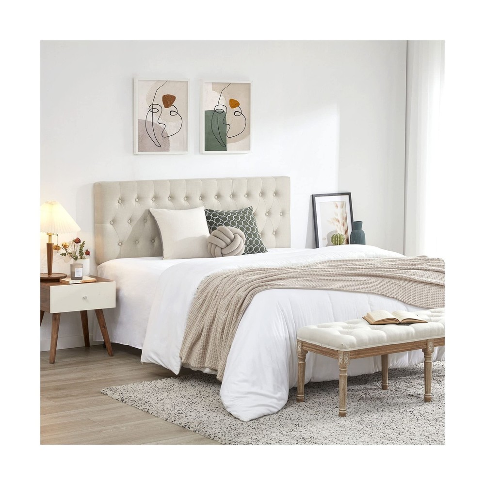 Kingfun Tufted Upholstered Queen Size Bed Headboard in Modern Button Design, ...