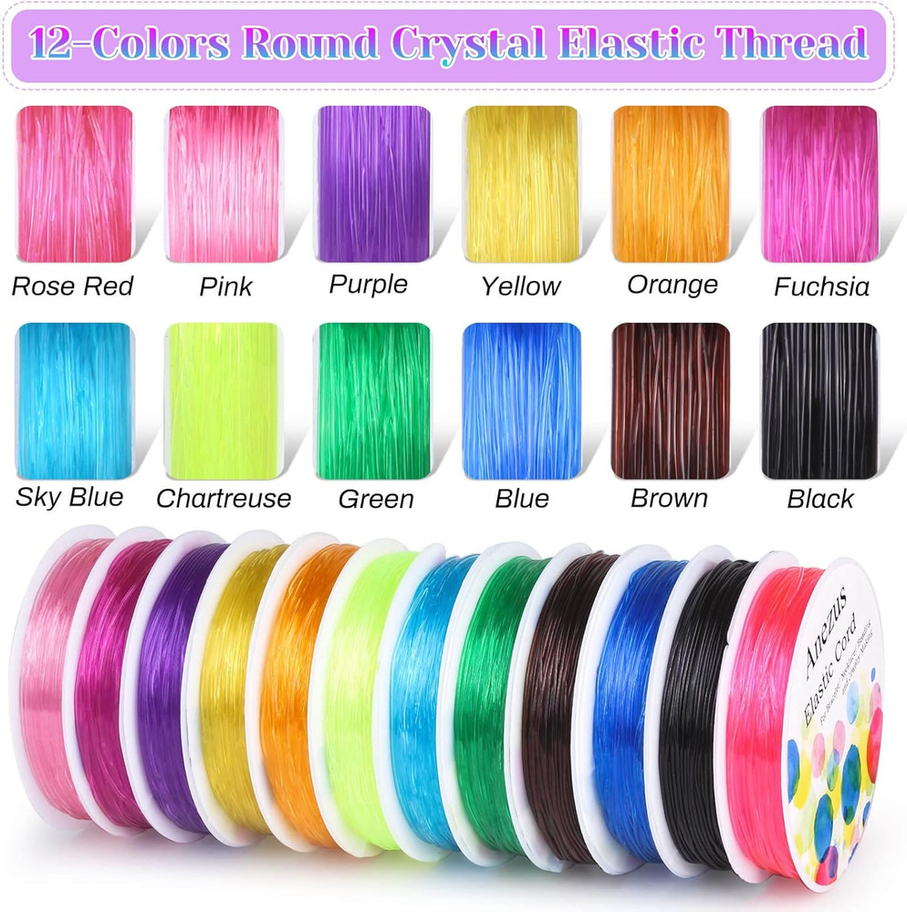 Elastic String for Bracelets, 12 Rolls Crystal Beading Wire for Jewelry Making,