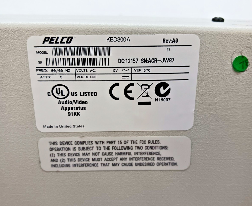 PELCO KBD 300A Camera Controller Untested/ Sold For Parts AS IS