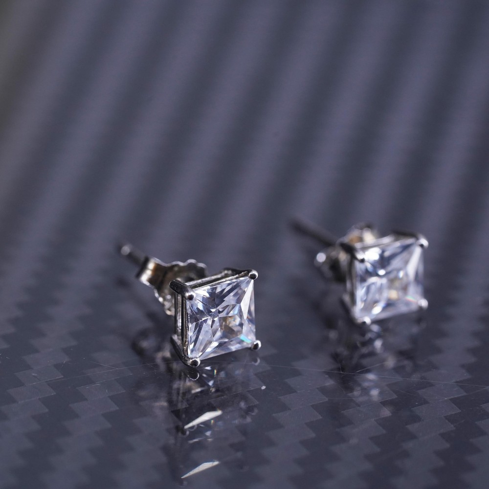 5mm, Vintage sterling silver 925 studs earrings with square cz