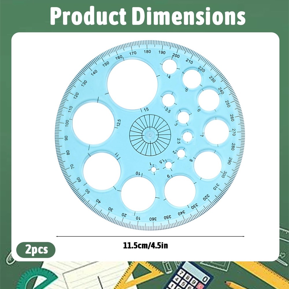 2 Pcs Plastic Geometric Circle Template Stencil Drawing Ruler MultiFunction