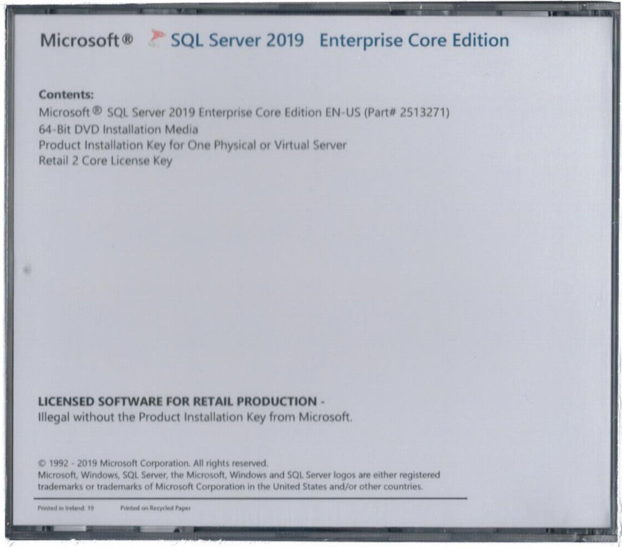 Microsoft SQL Server 2019 Enterprise with 2 Core License, unlimited User CALs