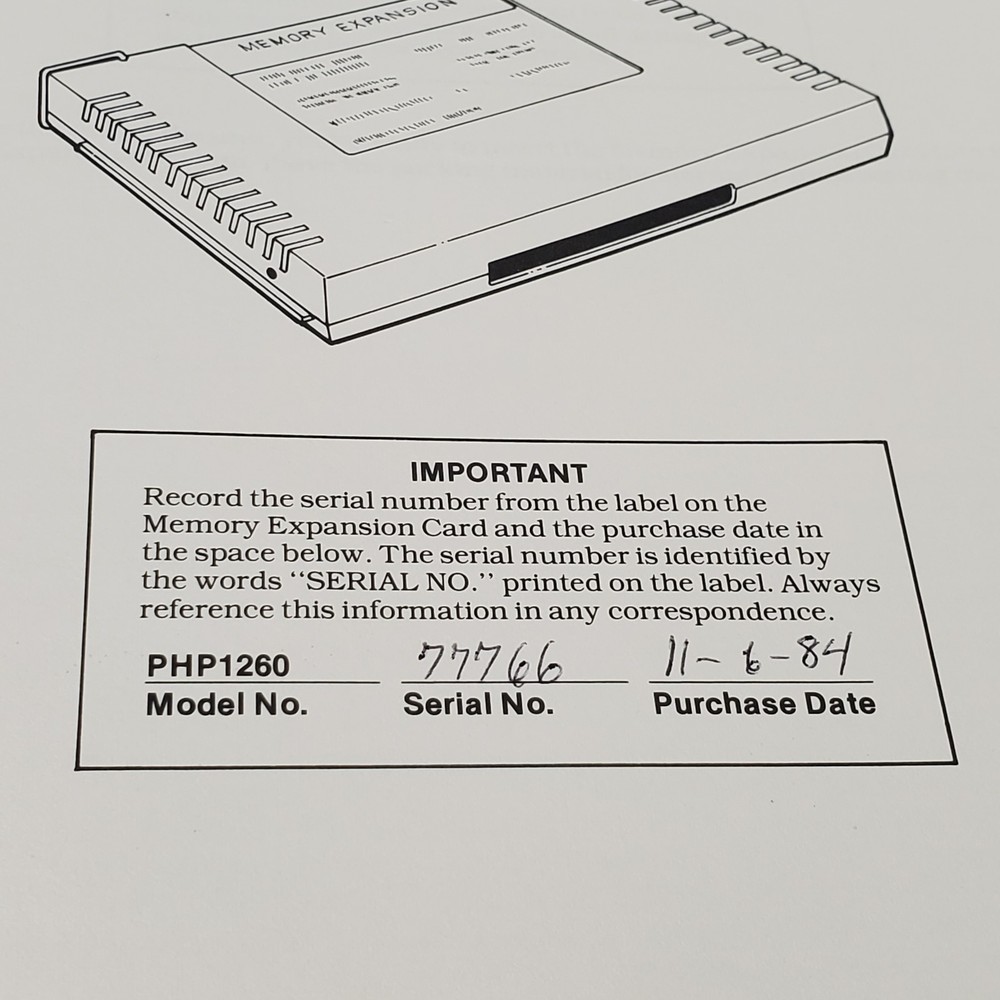 Texas Instruments TI Home Computer Memory Expansion Card PHP1260 User Manual