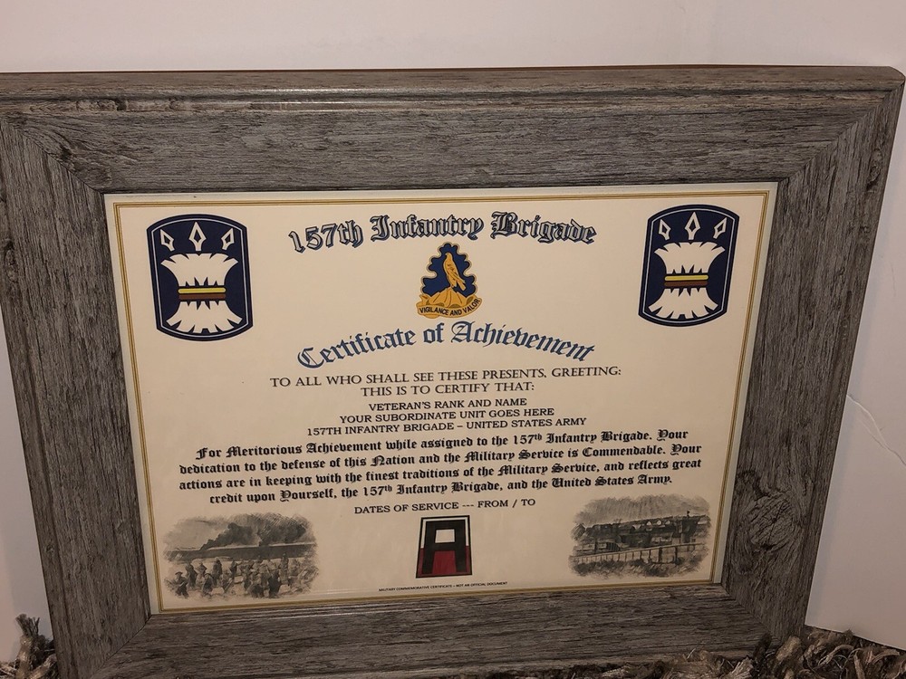 157TH INFANTRY BRIGADE - COA / (COMMEMORATIVE CERTIFICATE)