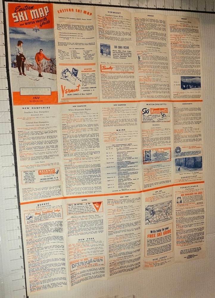 1955 EASTERN SKI MAP GUIDE. See Description For More.