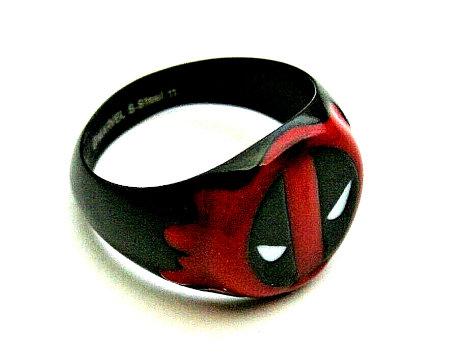 Marvel Comics Deadpool Ceramic & Stainless Steel Logo Ring New Sz 11 Box 2017