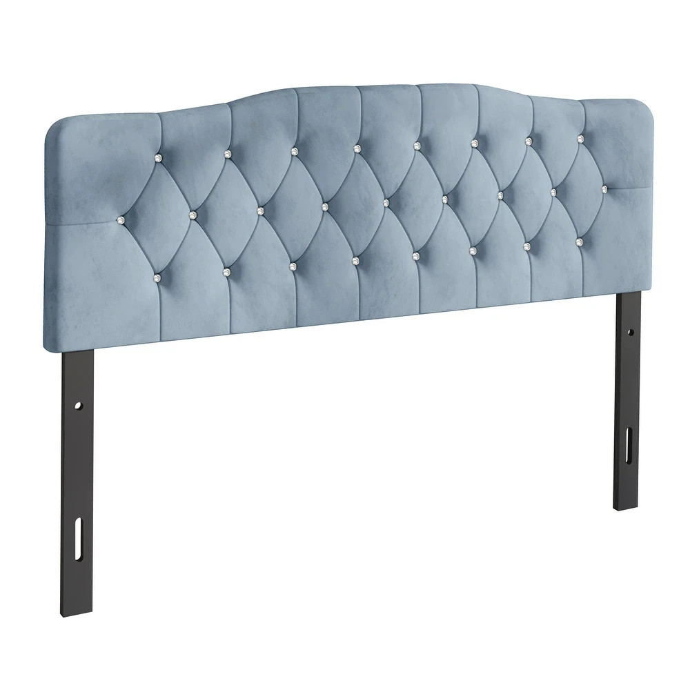 Upholstered King Size Headboard Only Light Blue Adjustable Height Diamond Tufted