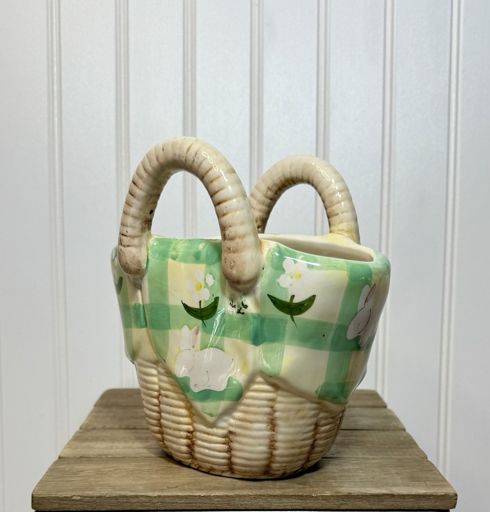 Vintage Easter Bunny Spring 3D Basket & Box WCL Ceramic Set Cottagecore Tabletop