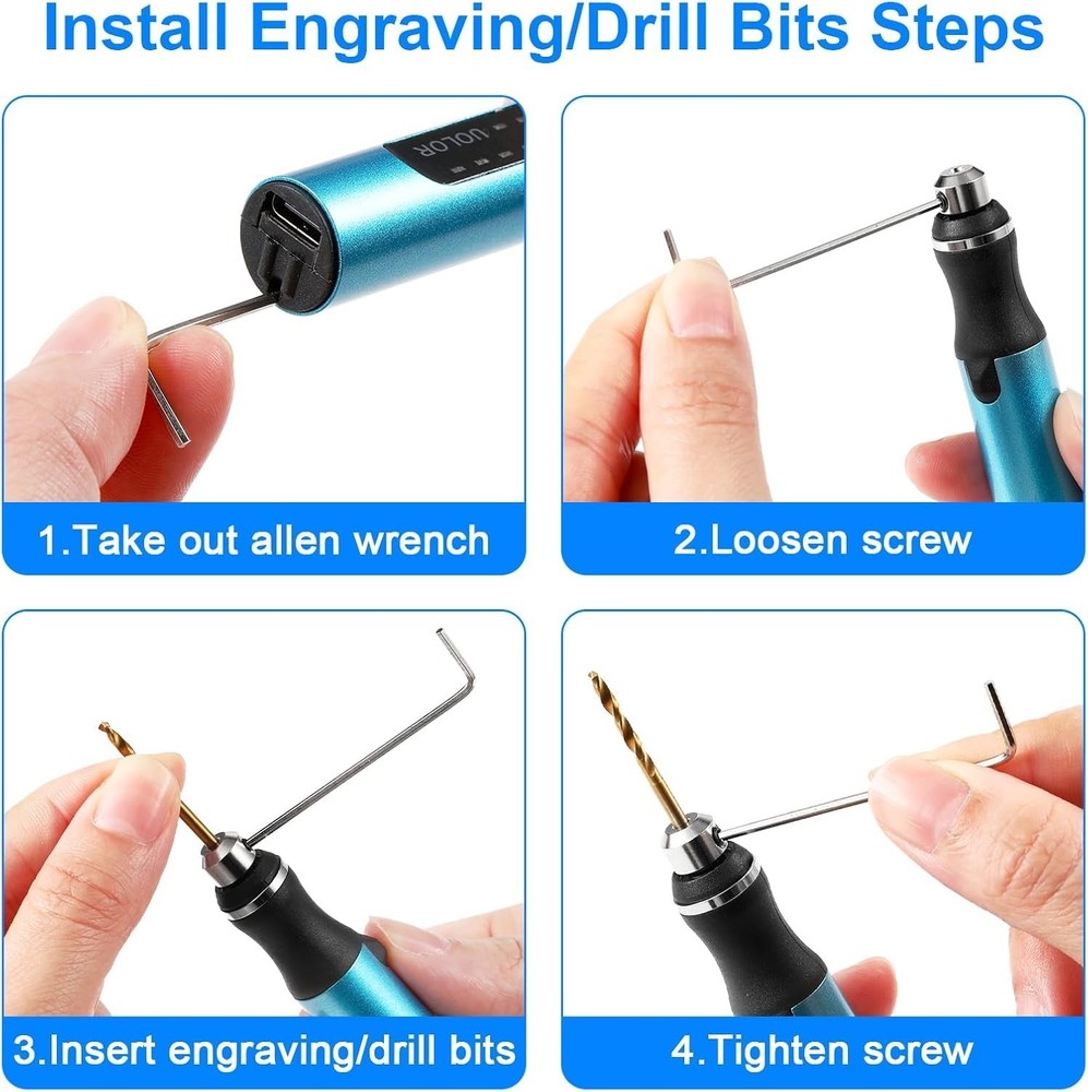 Cordless Mini Drill Pen 3 Speed USB Rechargeable Micro Drill Kit 10 Bits DIY