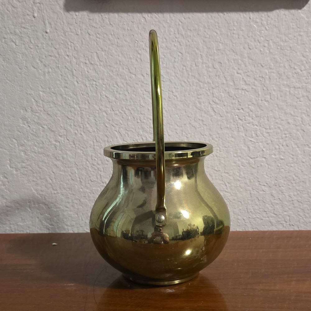 Gold Brass Decorative Watering Can with Curved Handle