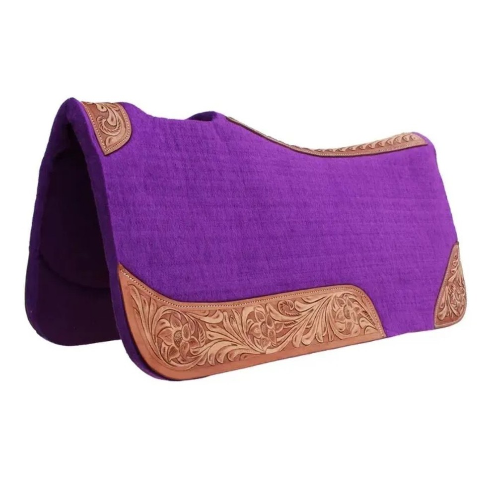felt saddle pad Purple With Hand Tooled Leather