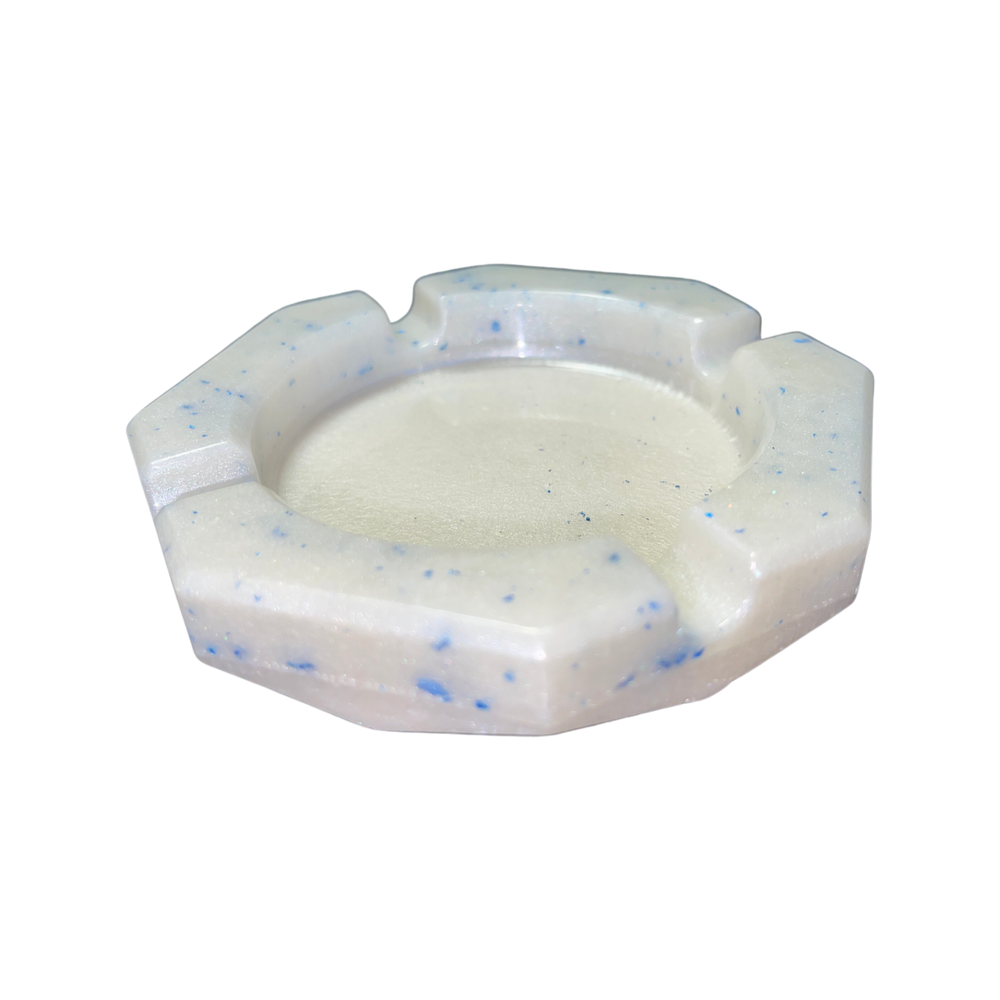 White With Sparkling Blue Resin Ashtray Handmade