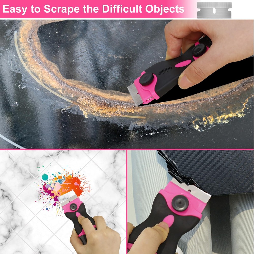 THINKWORK Razor Blade Scraper - Pink 2PCS, Pink-2pack+20pcs