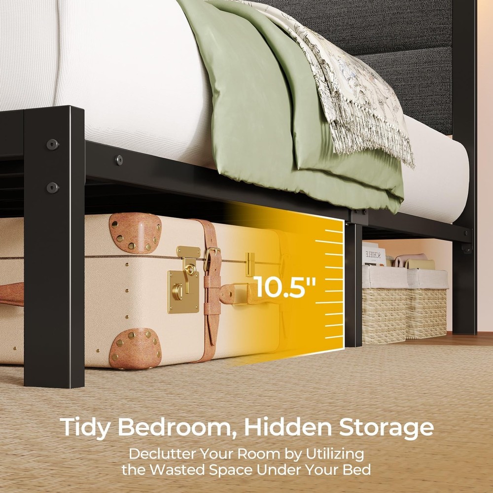 Seventable Twin Bed Frame with Upholstered Storage Headboard, Charging Statio...
