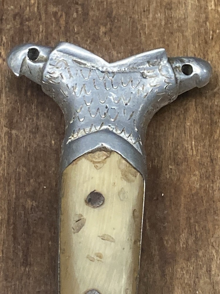 Vintage Hand Engraved Double Eagle Head Silver Mexico Dagger