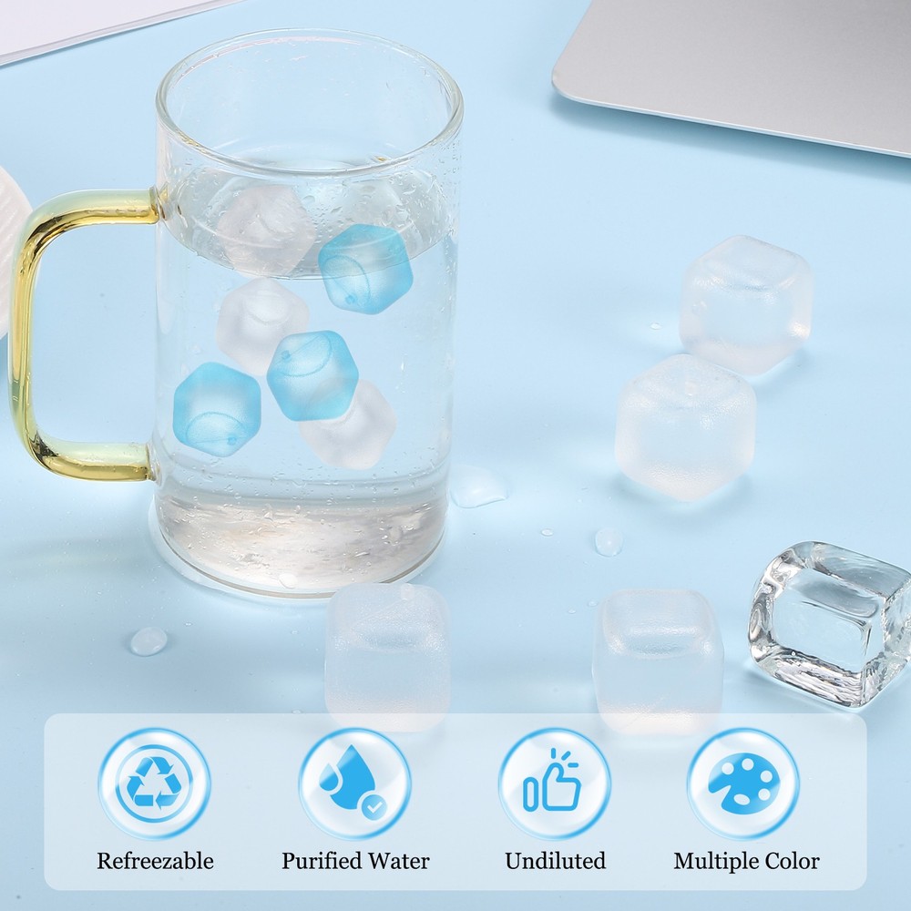 24 Pack Reusable Ice Cubes for Drinks, Blue/White Cube