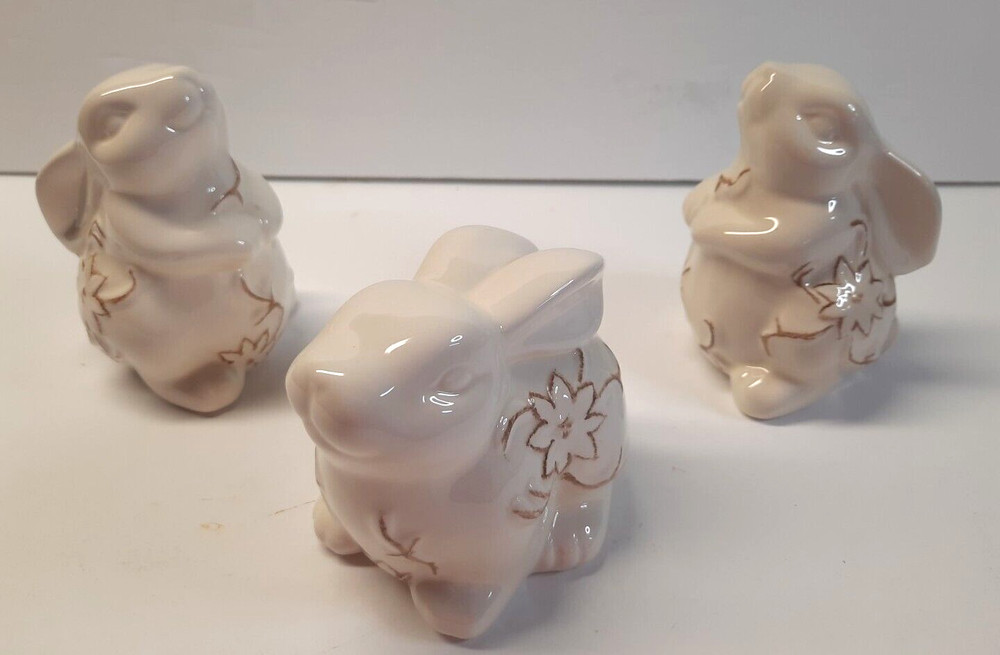 Ceramic 4.5" White Bunny Rabbits Easter Decor' Hobby Lobby Set of 3 Pre-owned