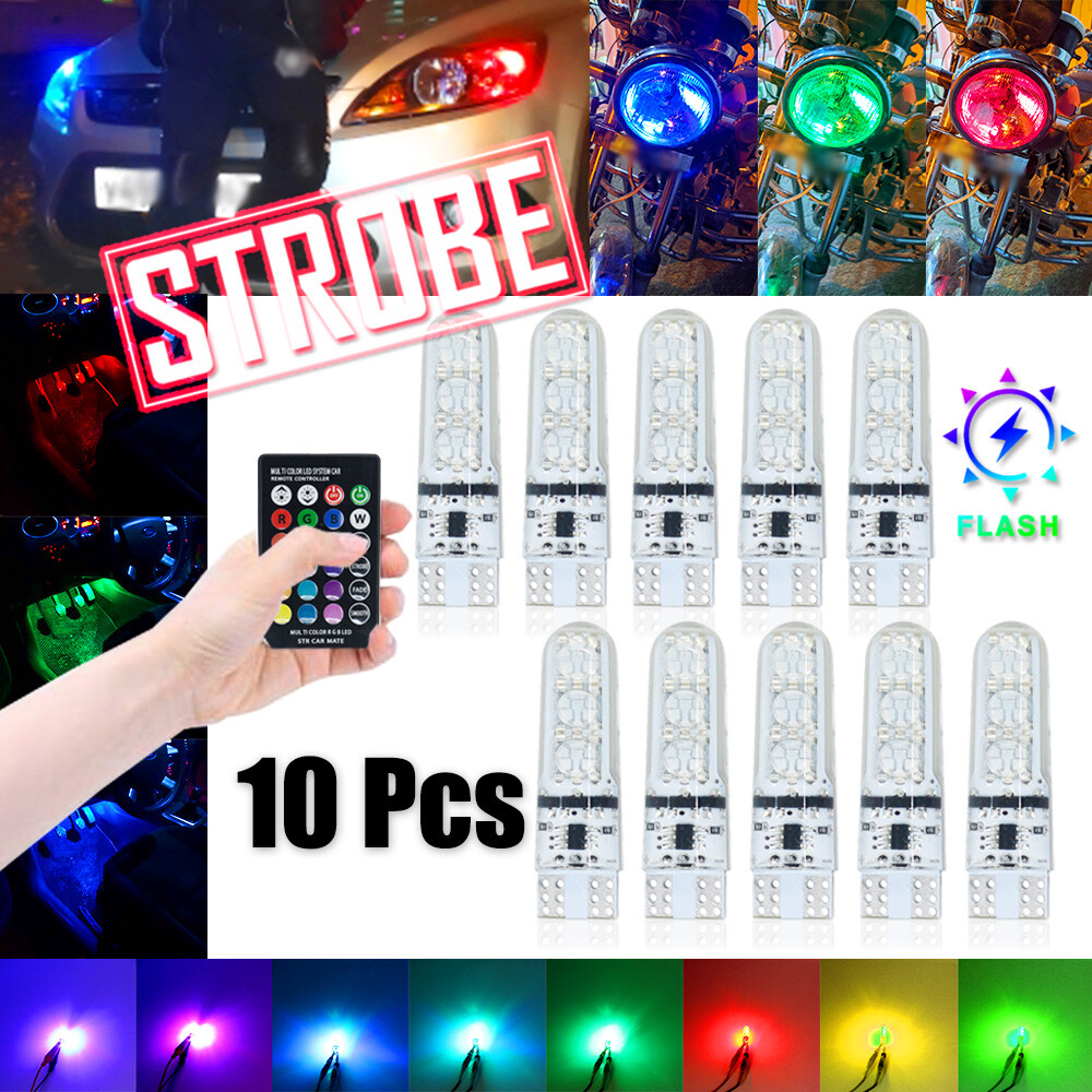 Multi-Color RGB LED Bulbs w/RF Remote Control For Car Parking Lights 168 194 T10