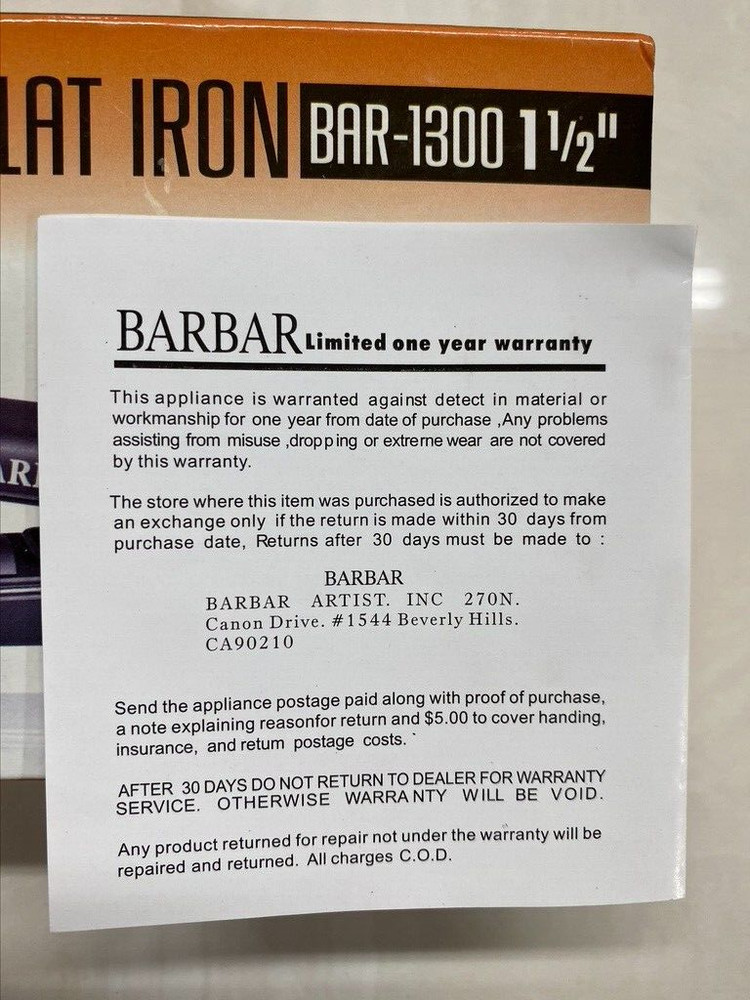 BARBAR PROFESSIONAL FLAT IRON, IONIC, TITANIUM PLATE IONIC BAR 1300 1 1/2 "