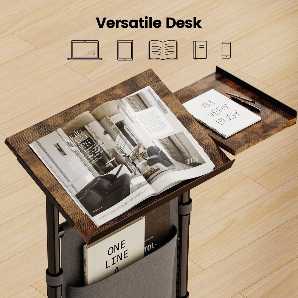 Mobile Standing Desk Podium, Height Adjustable Rolling Lectern with 360° Whee...
