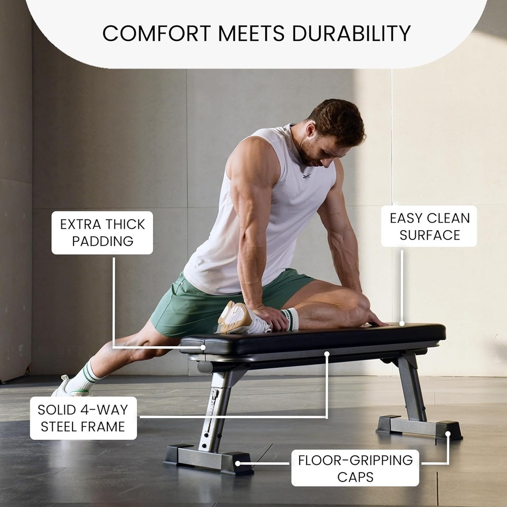 Gym Quality Foldable Flat Bench for Multi-Purpose Weight Training and Ab Exer...