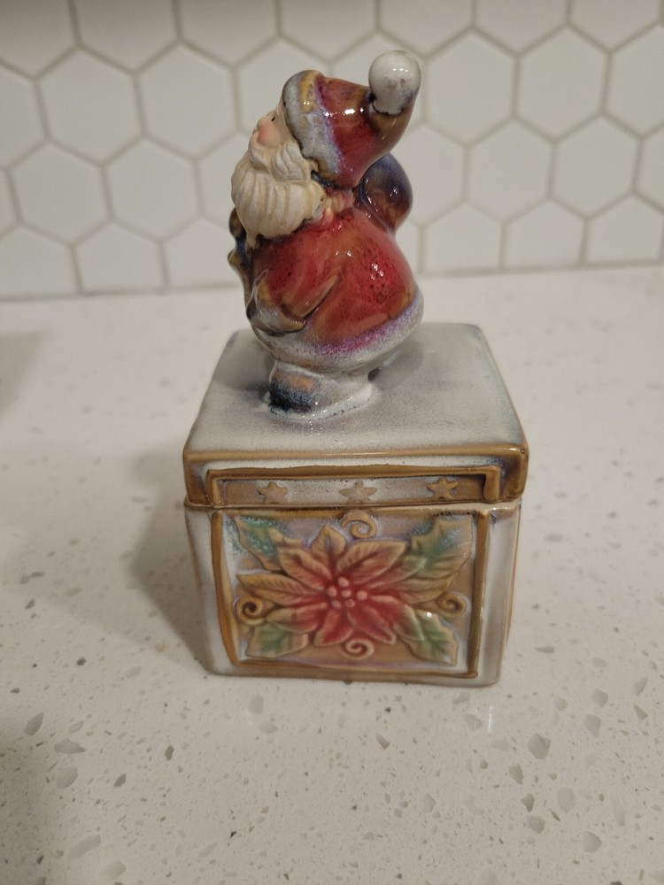 Ceramic Santa 6" Trinket Box Candle Holder