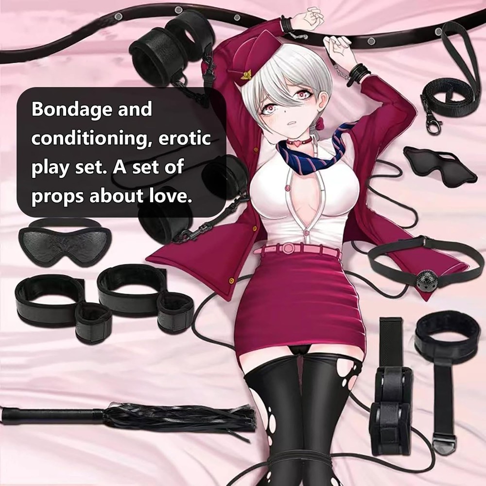 7-Pcs BDSM Kit for Beginners, Black Bondage Set for Couples with Adjustable W...