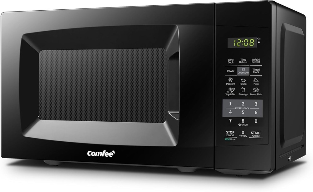Efficient Black 700W Countertop Microwave - Child Safety Lock & Mute Function