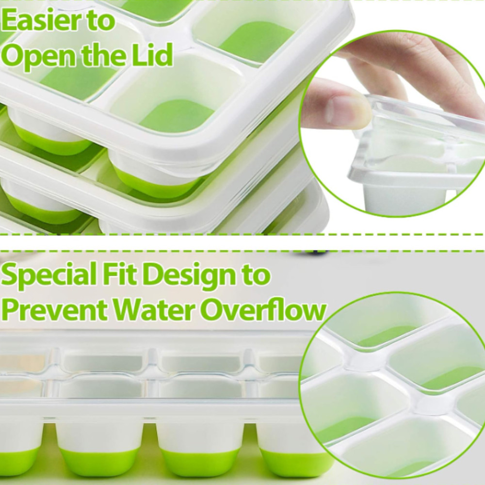 Ice Cube Trays with Lids 4 Pack Stackable Silicone Easy Release