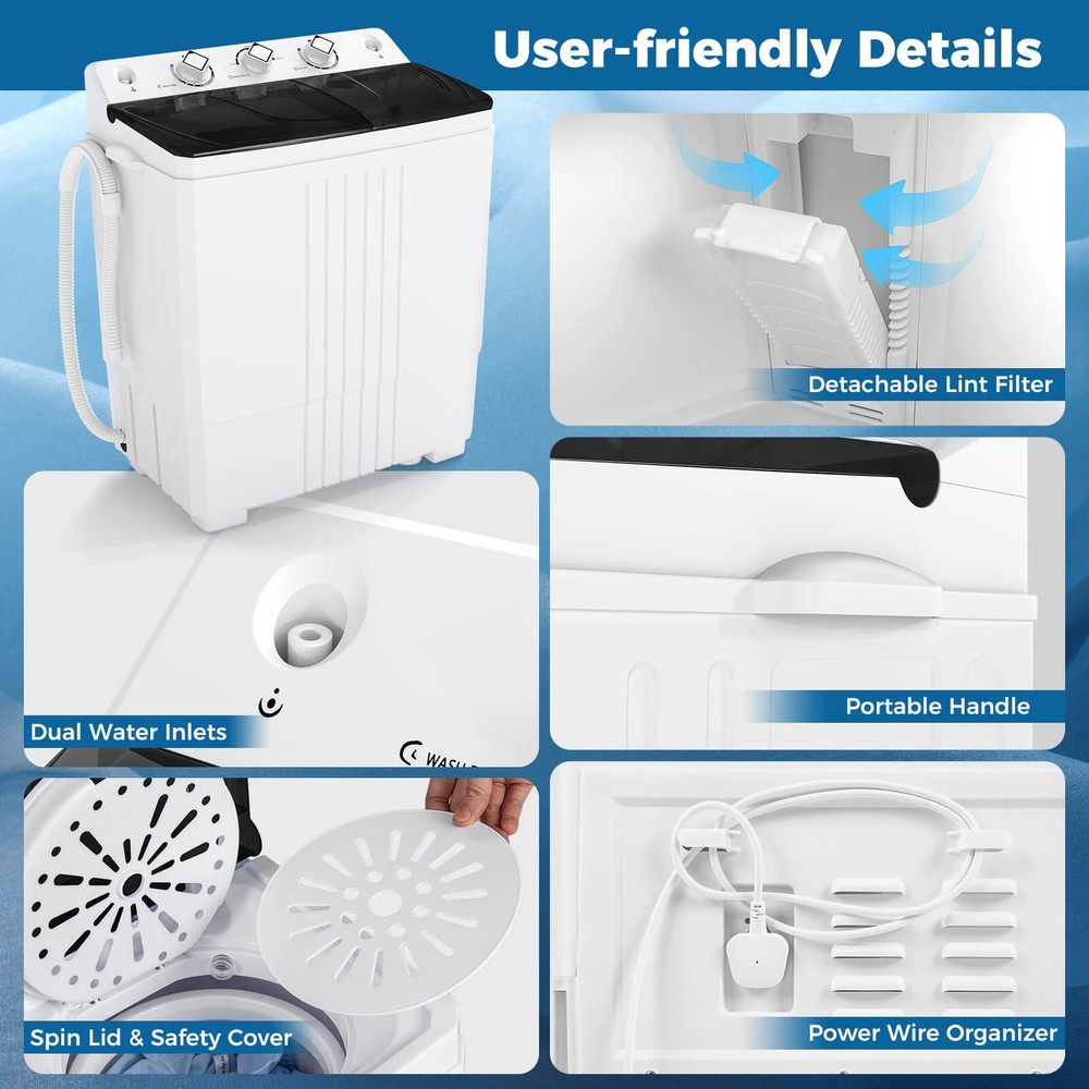 Portable Washing Machine with Drain Pump Timer Control Compact Washing Machine