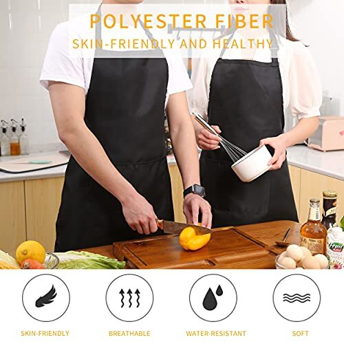 Pack Adjustable Bib Apron Waterdrop Resistant Apron with 4 Polyester-black