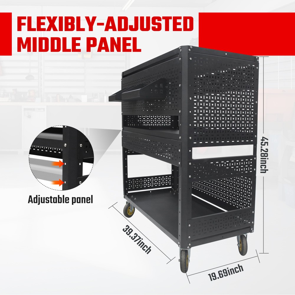 500-Lb Pegboard Foldable Rolling Tool Cart +Wheels Garage Organizer Tool Storage