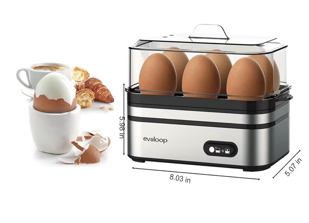 Evoloop Rapid Egg Cooker Electric 6 Eggs Capacity, Soft, Medium, Hard Boiled,
