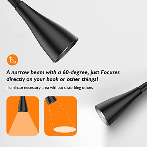 LED Wall Mount Reading Light, Bedside Reading Lights with Touch Black-2P