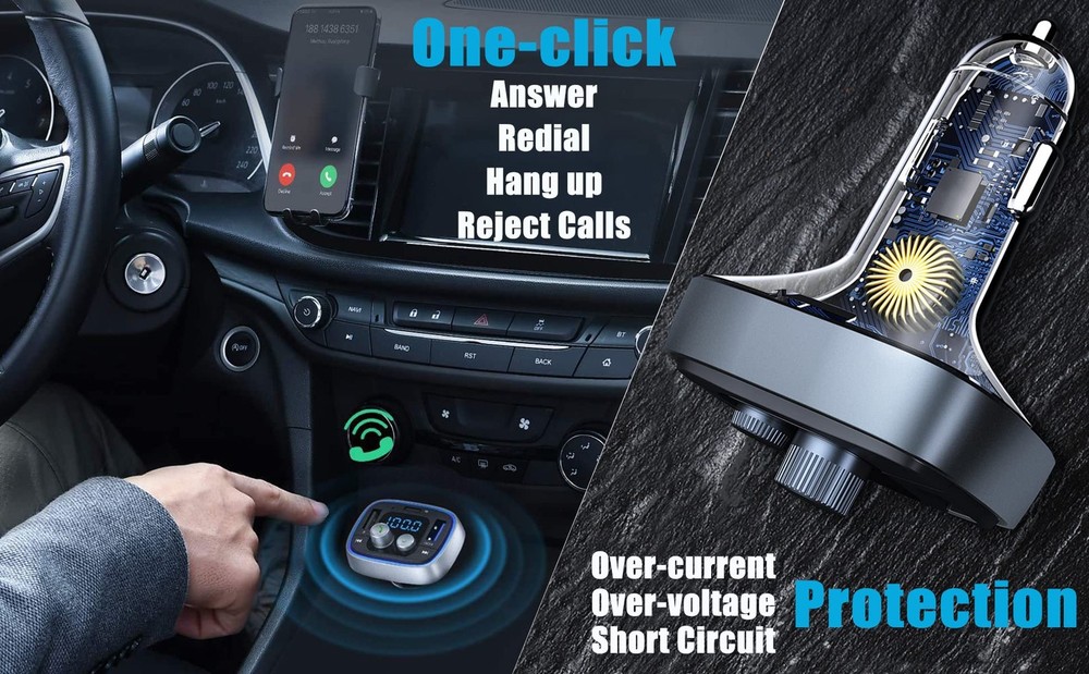 Car Adapter USB C Bluetooth 5.4 48W Fast Charging FM Transmitter for