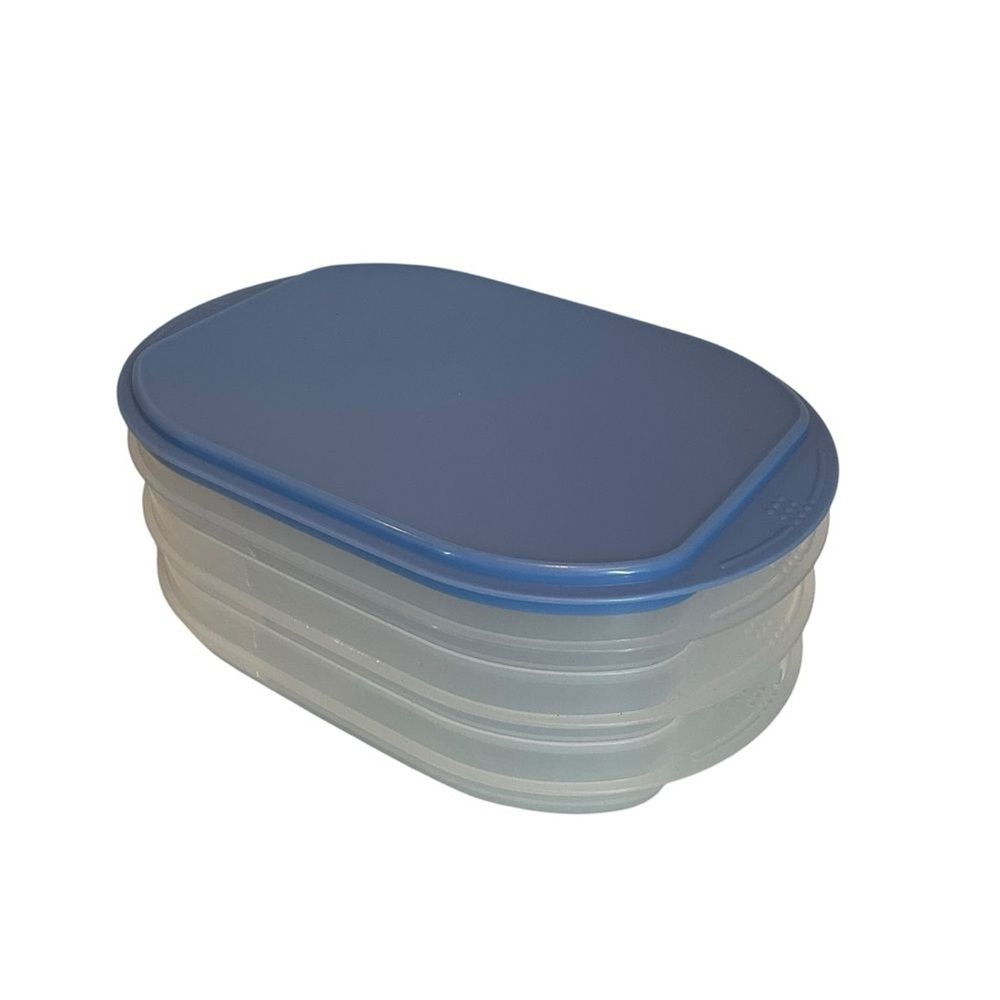 TUPPERWARE Stackable Container Set 3 Clearish Containers 1 Blue Lid
