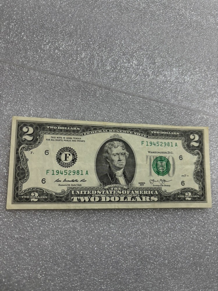 2013 $2 Error Note Off Centered, Miscut W/Ink Bleeds Excellent Condition