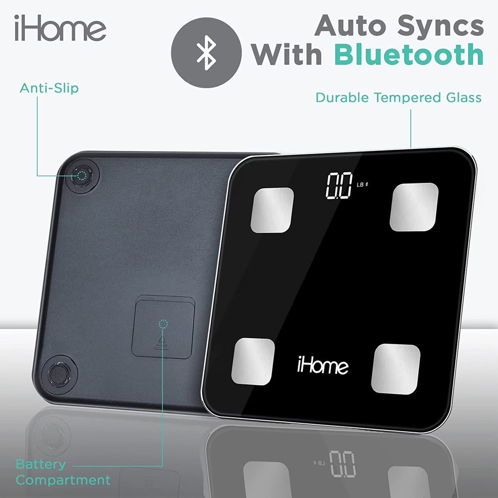 iHome Smart Bluetooth Digital Battery Powered Scale, Black