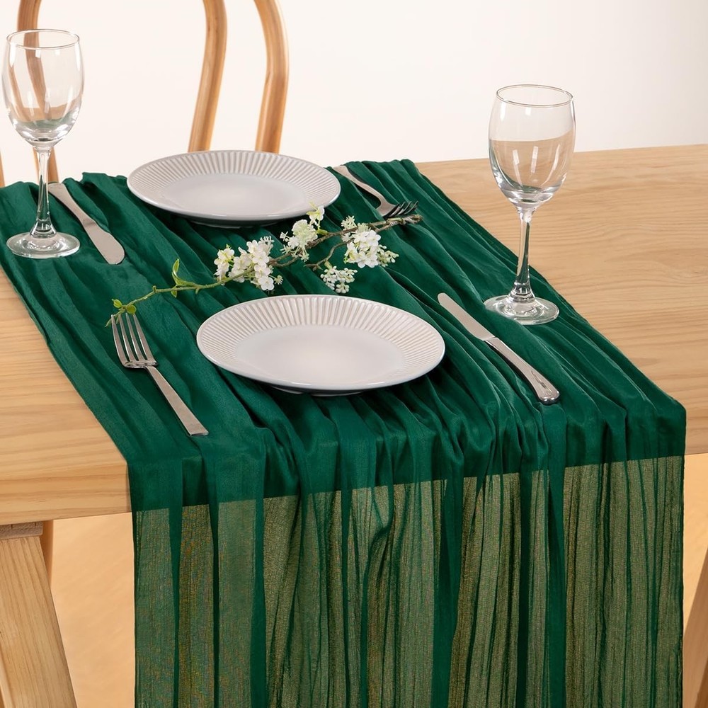 MLMC Emerald Green Table Runner Boho Dark Green Cheesecloth Table Runner 10ft Sh