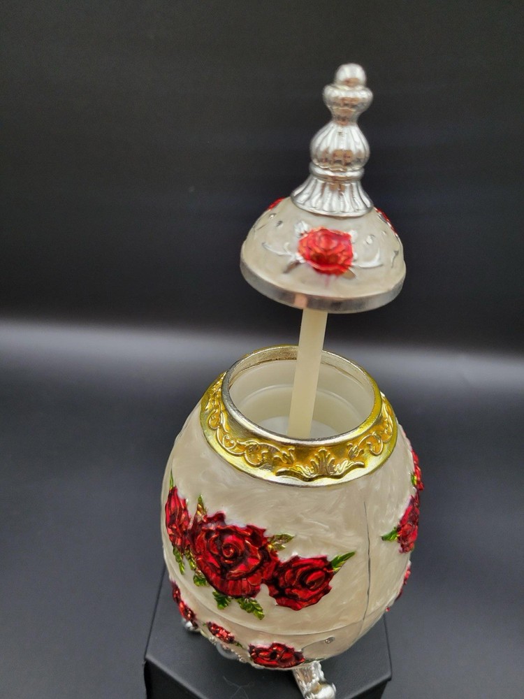 Egg Shaped Toothpick Holder - White with Roses