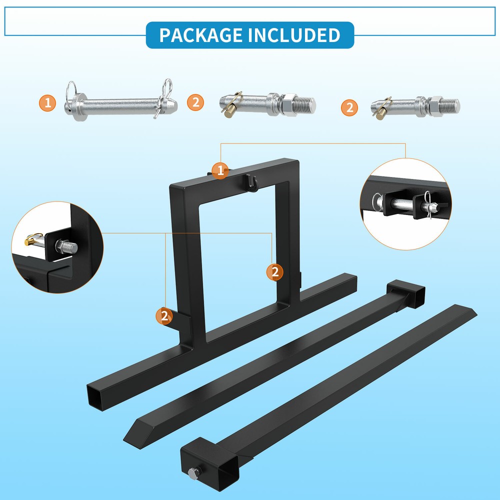 3 Point Hitch Pallet Fork Attachments for Category 1 Tractor Skid Steer Loader