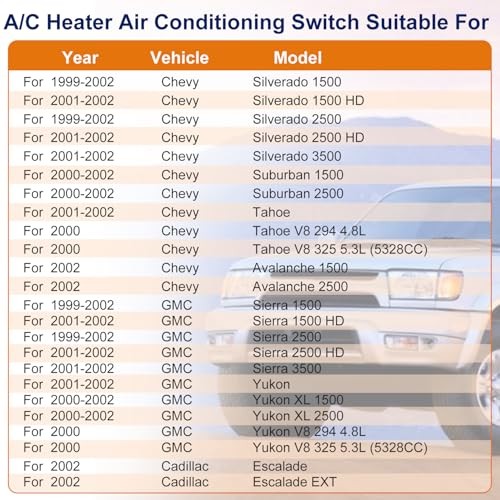 A/C Heater Air Conditioning Switch Climate Control Module Panel for Chevy