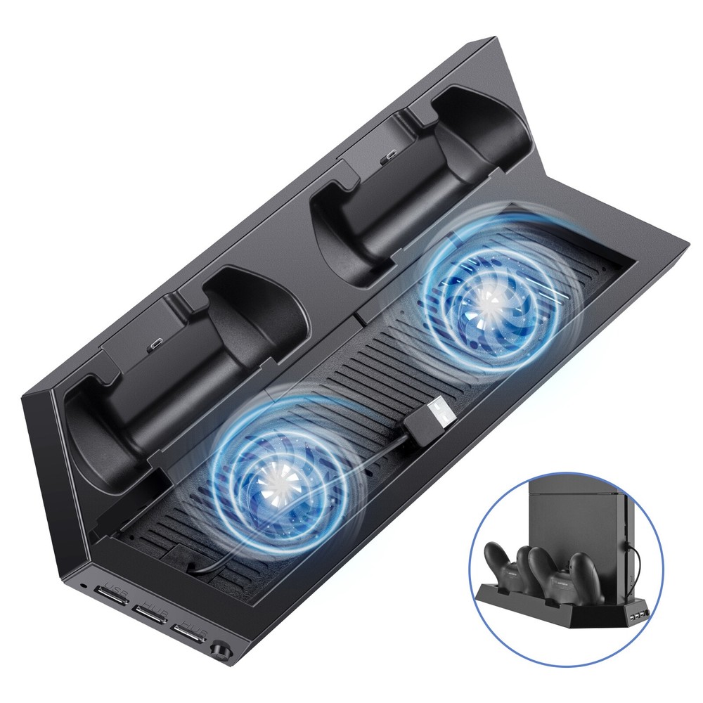 Vertical Stand Cooling Fan for Sony PS4 PlayStation 4 + Controller Charging Dock