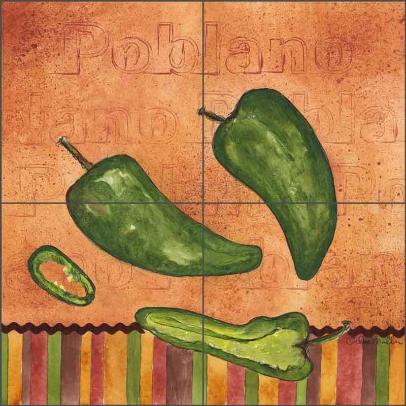 Poblano Pepper Tile Backsplash Sara Mullen Kitchen Art Ceramic Mural SM120