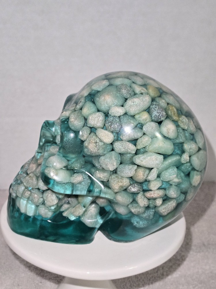 Turquoise Blue Resin Skull With Rocks